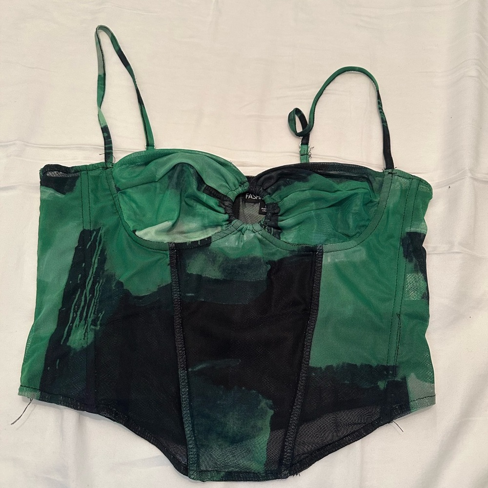 Fashion Nova Emerald and Black Mesh Bustier